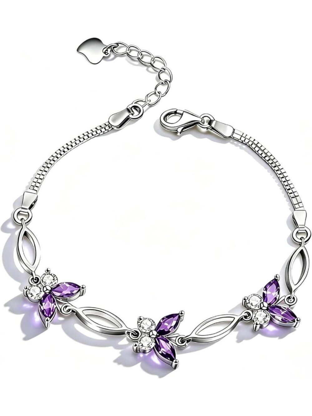 Adjustable Purple Butterfly Charm Bracelet for Women - Birthday Jewelry Gift